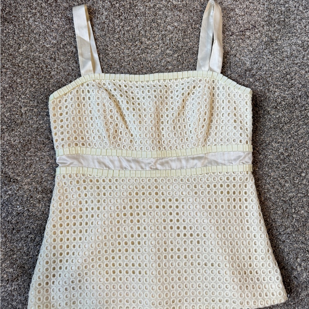 Lilly Pulitzer Cream Light Yellow Eyelet Tank with Satin Trim - Picture 2 of 8